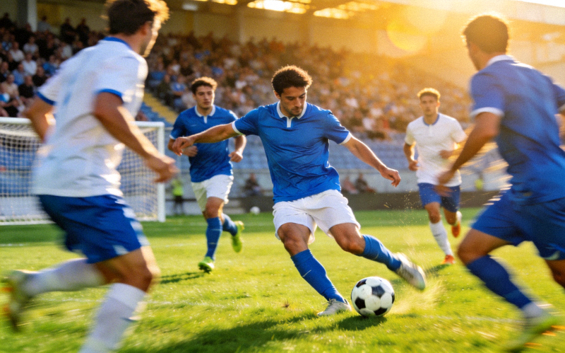 团队配合进球，经过多次一脚传球后轻松推射空门